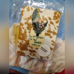 Cow Print "He Gives Grace To The Humble" Hanging Car Freshie NEW With 2ml Bottle